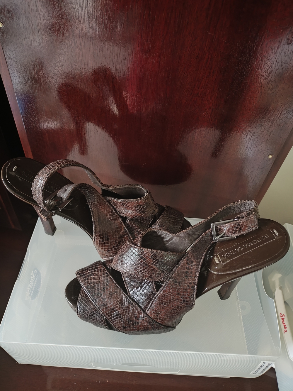 ✨BCBGMAXAZRIA Brown Genuine Leather Snakeskin Embossed Slingback Heels✨